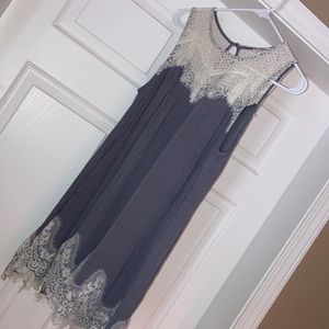 Gray with Cream Lace Casual Dress